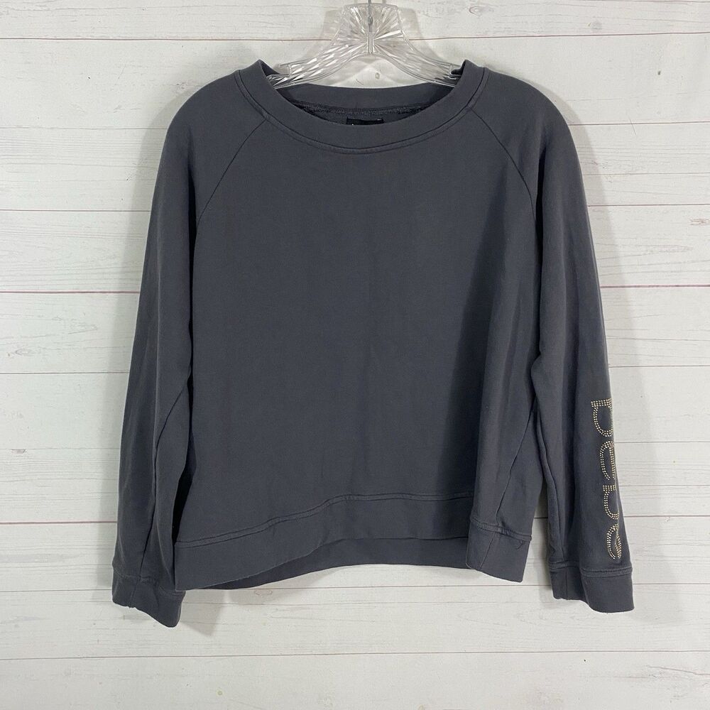 Bebe Womens Long Sleeve Pullover Sweatshirt Sz Large Gray Sleeve Logo Bling